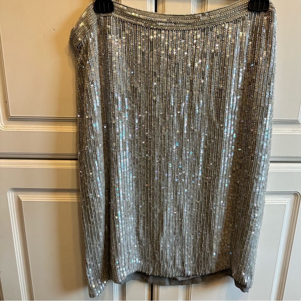INC International Concepts Silver Sequin Midi Skirt